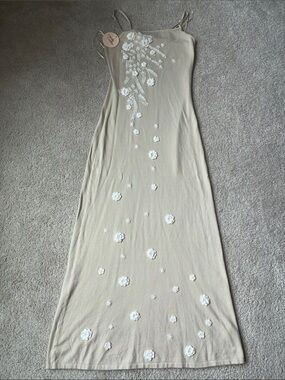 Camila Coelho size xsBeige Floral Appliqué Slip Dress Elegant Women's Long Dress